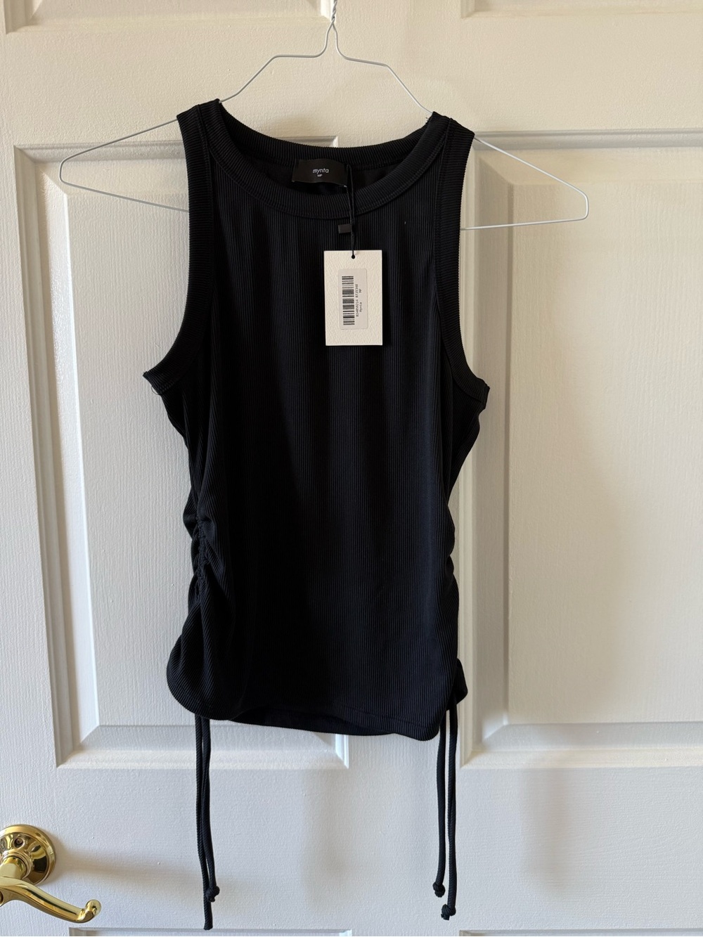 Black Ribbed Drawstring Tank Top